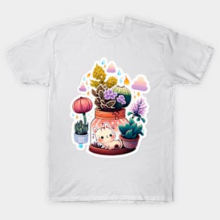 Cute kawaii cat, plants and pots pack T-Shirt